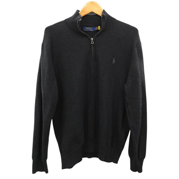 Polo Ralph Lauren Quarter Zip Sweater XL Dark Gray Cotton Classic Preppy - Picture 1 of 5